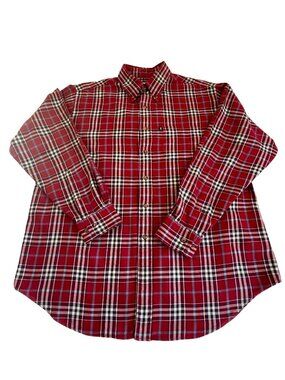 Brooks Brothers 346 Red Plaid Button Down Shirt Size L Cotton Flannel Classic
